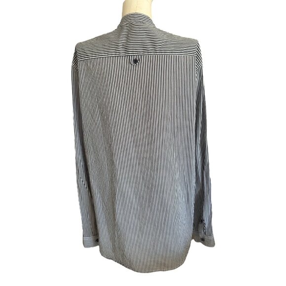 H&M Blue White Striped Long Roll Tab Sleeve Button Up Tunic Women's Sz L - Picture 4 of 12